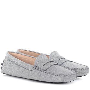Tod's Gommino Silver Glitter Driving Leather Loafers